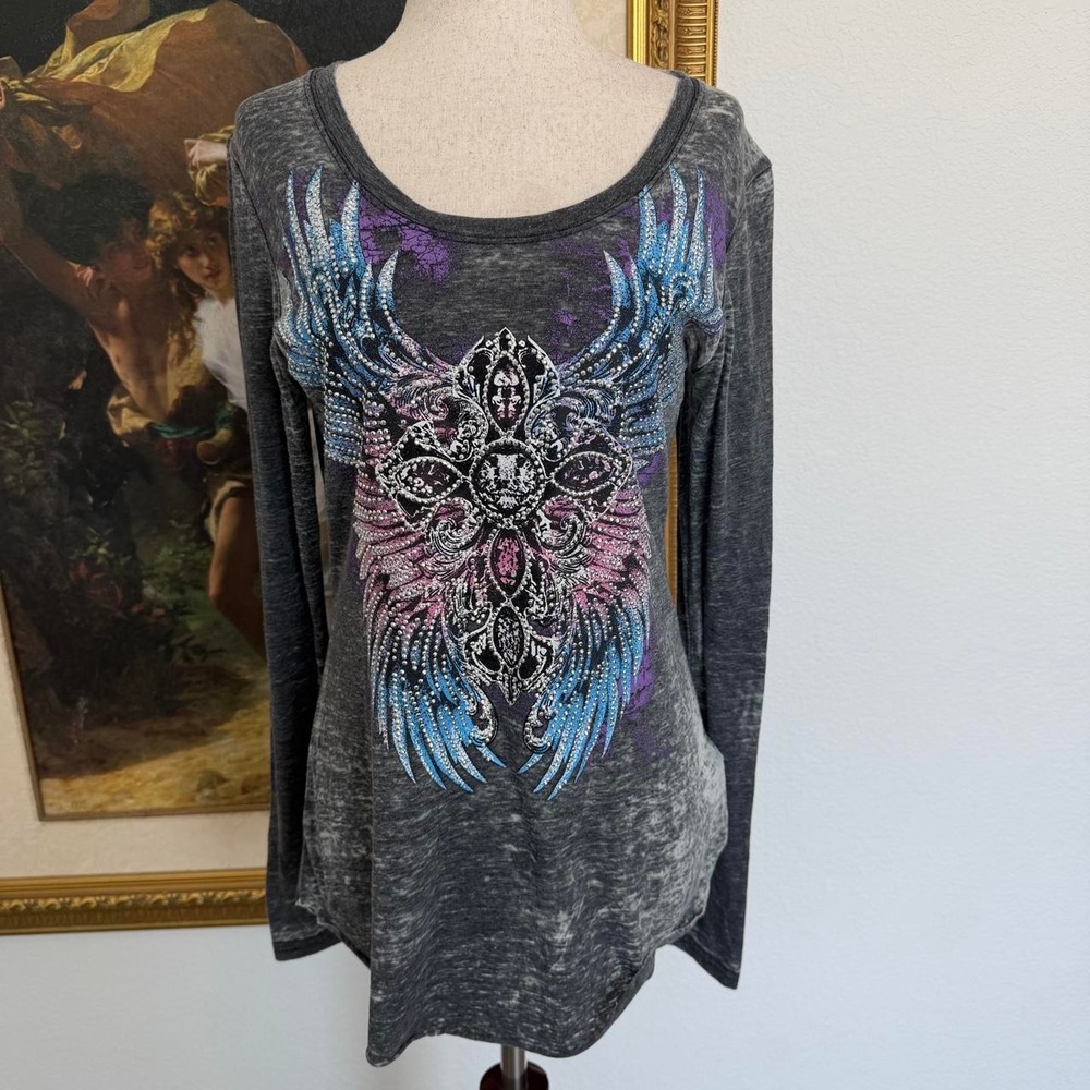 Grungy Bling Cross Long Sleeve